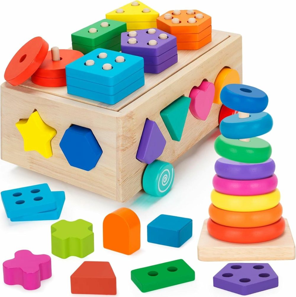 Montessori Toys For Toddlers 1+ Year Old  Wooden Shape Sorting Matching & Ring Stacking Toys  Kids Preschool Learning Toys 12-18 Months  Ideal Gift For Boys Girls Age 1 2 3  |  Sorting & Stacking Toys All Toys Sorting & Stacking Toys