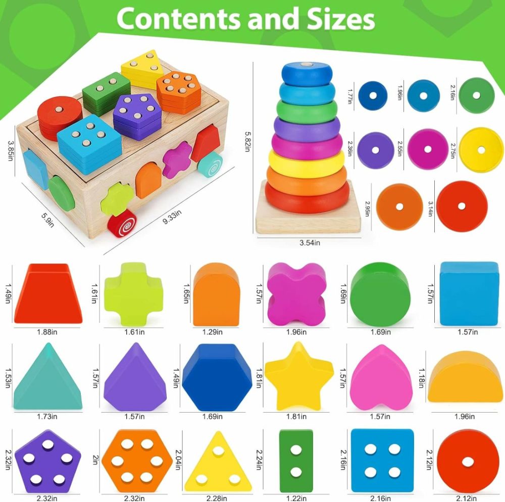 Montessori Toys For Toddlers 1+ Year Old  Wooden Shape Sorting Matching & Ring Stacking Toys  Kids Preschool Learning Toys 12-18 Months  Ideal Gift For Boys Girls Age 1 2 3  |  Sorting & Stacking Toys All Toys Sorting & Stacking Toys