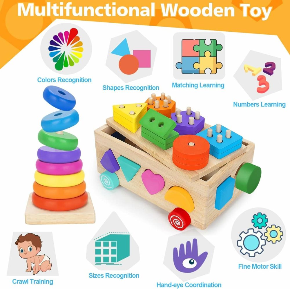 Montessori Toys For Toddlers 1+ Year Old  Wooden Shape Sorting Matching & Ring Stacking Toys  Kids Preschool Learning Toys 12-18 Months  Ideal Gift For Boys Girls Age 1 2 3  |  Sorting & Stacking Toys All Toys Sorting & Stacking Toys