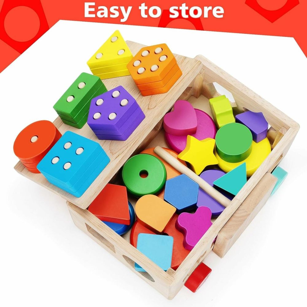 Montessori Toys For Toddlers 1+ Year Old  Wooden Shape Sorting Matching & Ring Stacking Toys  Kids Preschool Learning Toys 12-18 Months  Ideal Gift For Boys Girls Age 1 2 3  |  Sorting & Stacking Toys All Toys Sorting & Stacking Toys