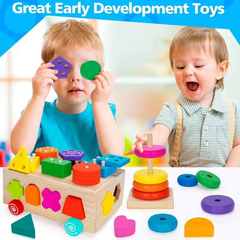 Montessori Toys For Toddlers 1+ Year Old  Wooden Shape Sorting Matching & Ring Stacking Toys  Kids Preschool Learning Toys 12-18 Months  Ideal Gift For Boys Girls Age 1 2 3  |  Sorting & Stacking Toys All Toys Sorting & Stacking Toys