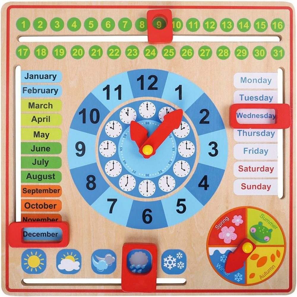 Montessori Toys For Toddlers 3 Years – 4 Year Old Learning Materials For Preschool – All About Today Board – Wooden Calendar And Learning Clock – Educational Gifts For Boys And Girls  |  Teaching Clocks All Toys Teaching Clocks