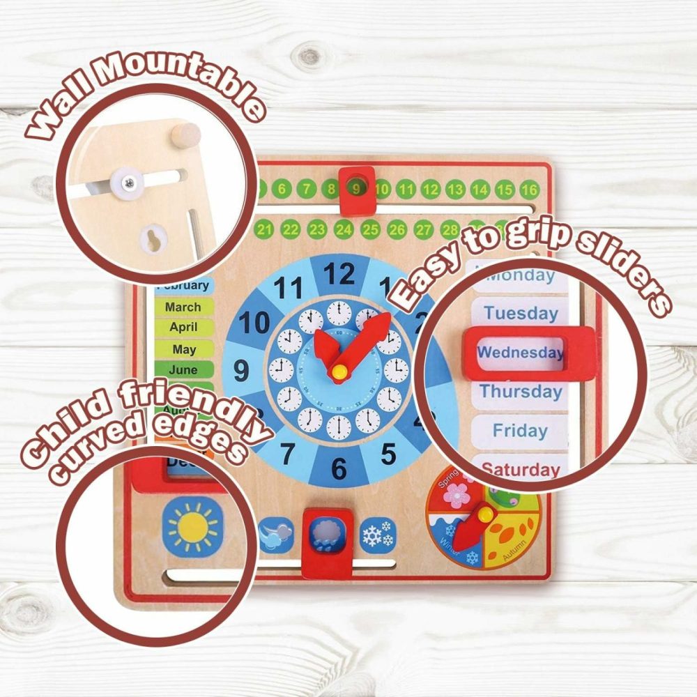 Montessori Toys For Toddlers 3 Years – 4 Year Old Learning Materials For Preschool – All About Today Board – Wooden Calendar And Learning Clock – Educational Gifts For Boys And Girls  |  Teaching Clocks All Toys Teaching Clocks