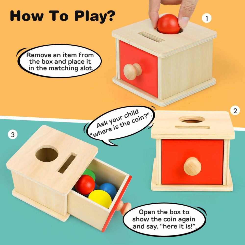 Montessori Toys Object Permanence Box Toys 2-In-1 Wooden Ball Drop Toy & Coin Box Montessori Toys For Babies 6-12 Months Wooden Toys For 1 + Year Old Baby Development Toy Gifts For Toddler  |  Sorting & Stacking Toys All Toys Sorting & Stacking Toys