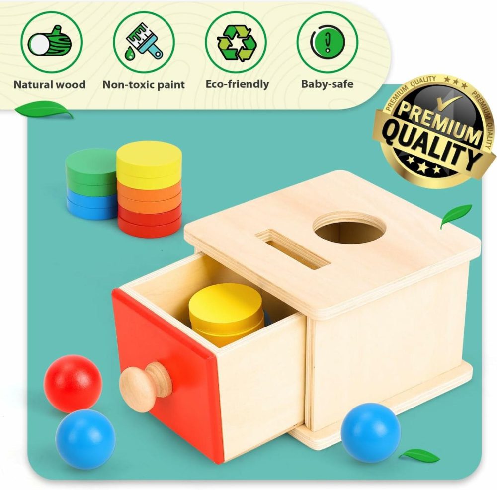 Montessori Toys Object Permanence Box Toys 2-In-1 Wooden Ball Drop Toy & Coin Box Montessori Toys For Babies 6-12 Months Wooden Toys For 1 + Year Old Baby Development Toy Gifts For Toddler  |  Sorting & Stacking Toys All Toys Sorting & Stacking Toys