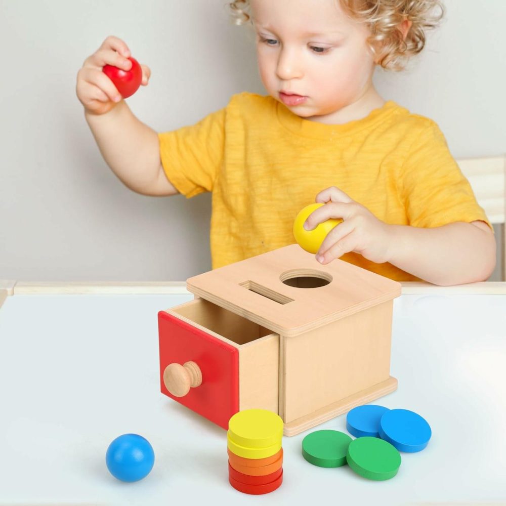 Montessori Toys Object Permanence Box Toys 2-In-1 Wooden Ball Drop Toy & Coin Box Montessori Toys For Babies 6-12 Months Wooden Toys For 1 + Year Old Baby Development Toy Gifts For Toddler  |  Sorting & Stacking Toys All Toys Sorting & Stacking Toys