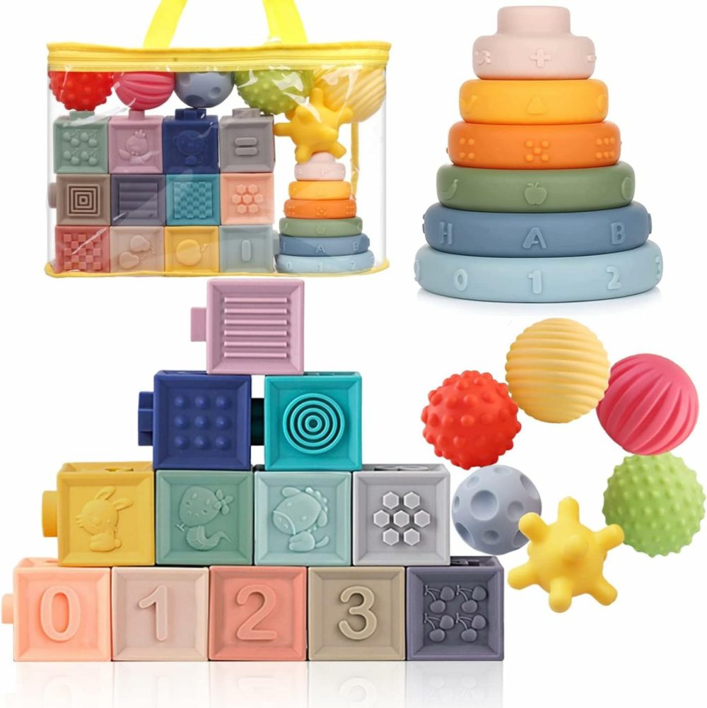 Montessori Toys Soft Stacking Building Blocks Rings Balls Sets 3 In 1 Baby Toys Bundle For Babies 6-12 Months Sensory Toys For Toddlers 1-3 Teething Bath Toys For Infants Learning Toy  |  Sorting & Stacking Toys All Toys Sorting & Stacking Toys