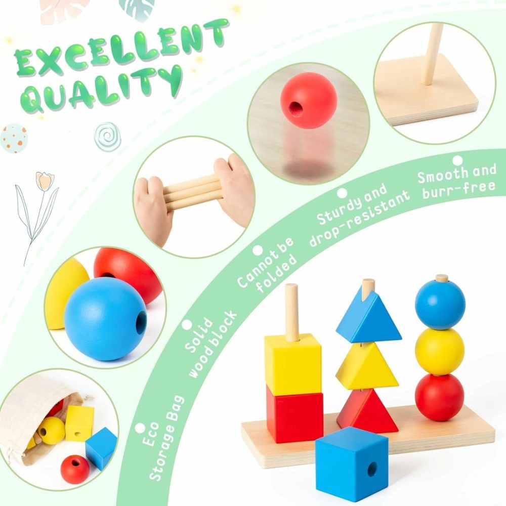 Montessori Wooden Beads Sequencing Toy Set  Montessori Toys For Babies 1-3 Years,Stacking Blocks & Matching Shape Stacker For 1 2 3 Year Old,Wooden Toys For Boy Girl Birthday Gifts  |  Sorting & Stacking Toys All Toys Sorting & Stacking Toys