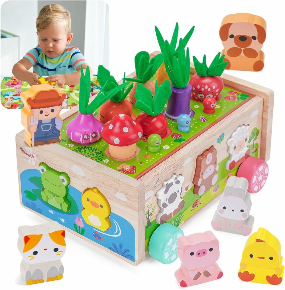 Montessori Wooden Farm Toys: Toddler 12-18 Months Toy With Game Map For 1 2 3 Year Old Baby Boys Girls | 1St First Birthday Gifts For 1-2 Years | Wood Learning Educational Toys Fine Motor Skills  |  Sorting & Stacking Toys All Toys Sorting & Stacking Toys