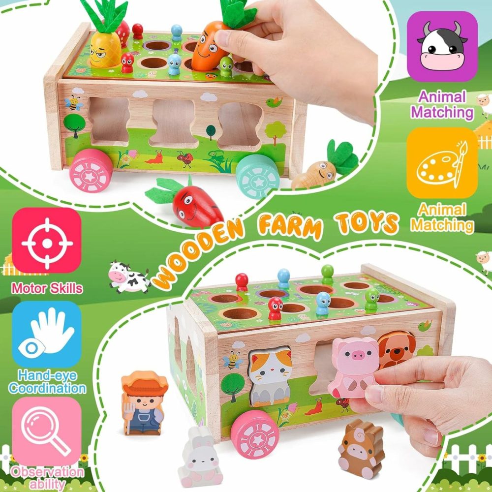 Montessori Wooden Farm Toys: Toddler 12-18 Months Toy With Game Map For 1 2 3 Year Old Baby Boys Girls | 1St First Birthday Gifts For 1-2 Years | Wood Learning Educational Toys Fine Motor Skills  |  Sorting & Stacking Toys All Toys Sorting & Stacking Toys