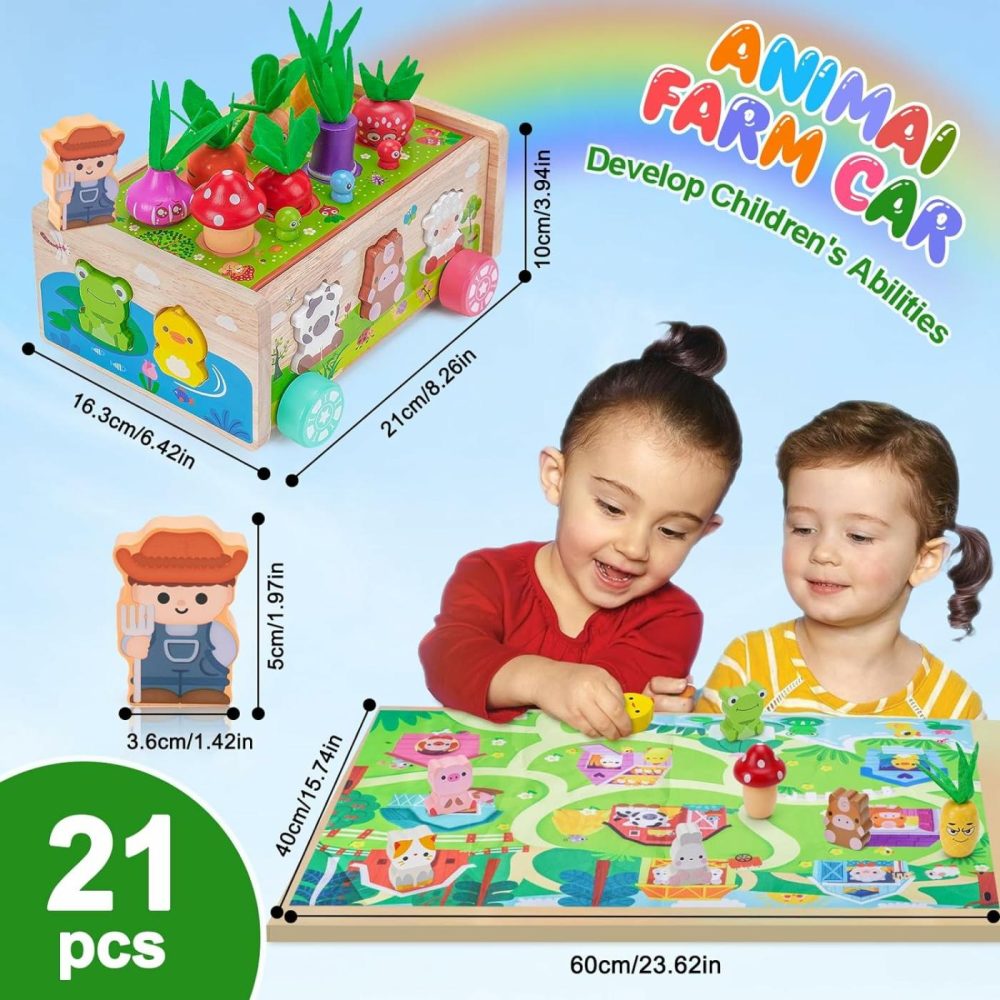 Montessori Wooden Farm Toys: Toddler 12-18 Months Toy With Game Map For 1 2 3 Year Old Baby Boys Girls | 1St First Birthday Gifts For 1-2 Years | Wood Learning Educational Toys Fine Motor Skills  |  Sorting & Stacking Toys All Toys Sorting & Stacking Toys