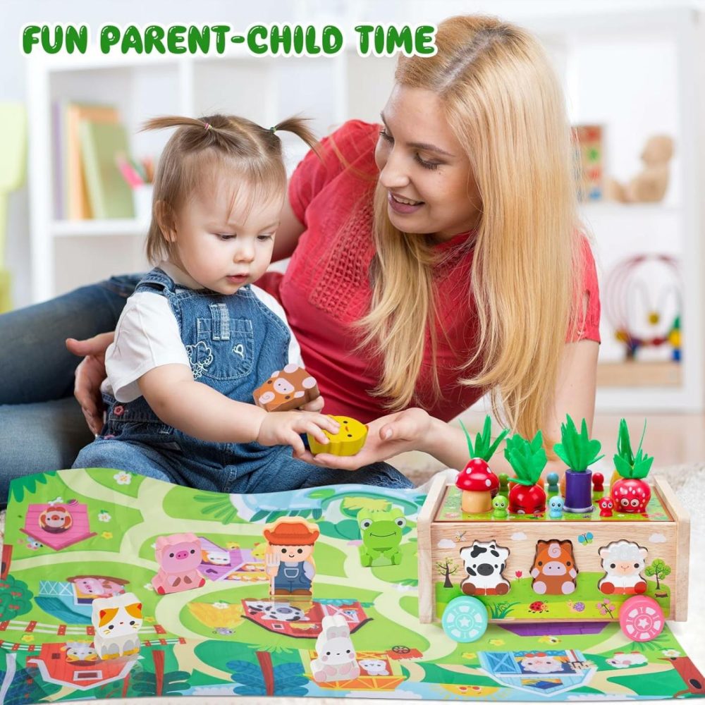 Montessori Wooden Farm Toys: Toddler 12-18 Months Toy With Game Map For 1 2 3 Year Old Baby Boys Girls | 1St First Birthday Gifts For 1-2 Years | Wood Learning Educational Toys Fine Motor Skills  |  Sorting & Stacking Toys All Toys Sorting & Stacking Toys