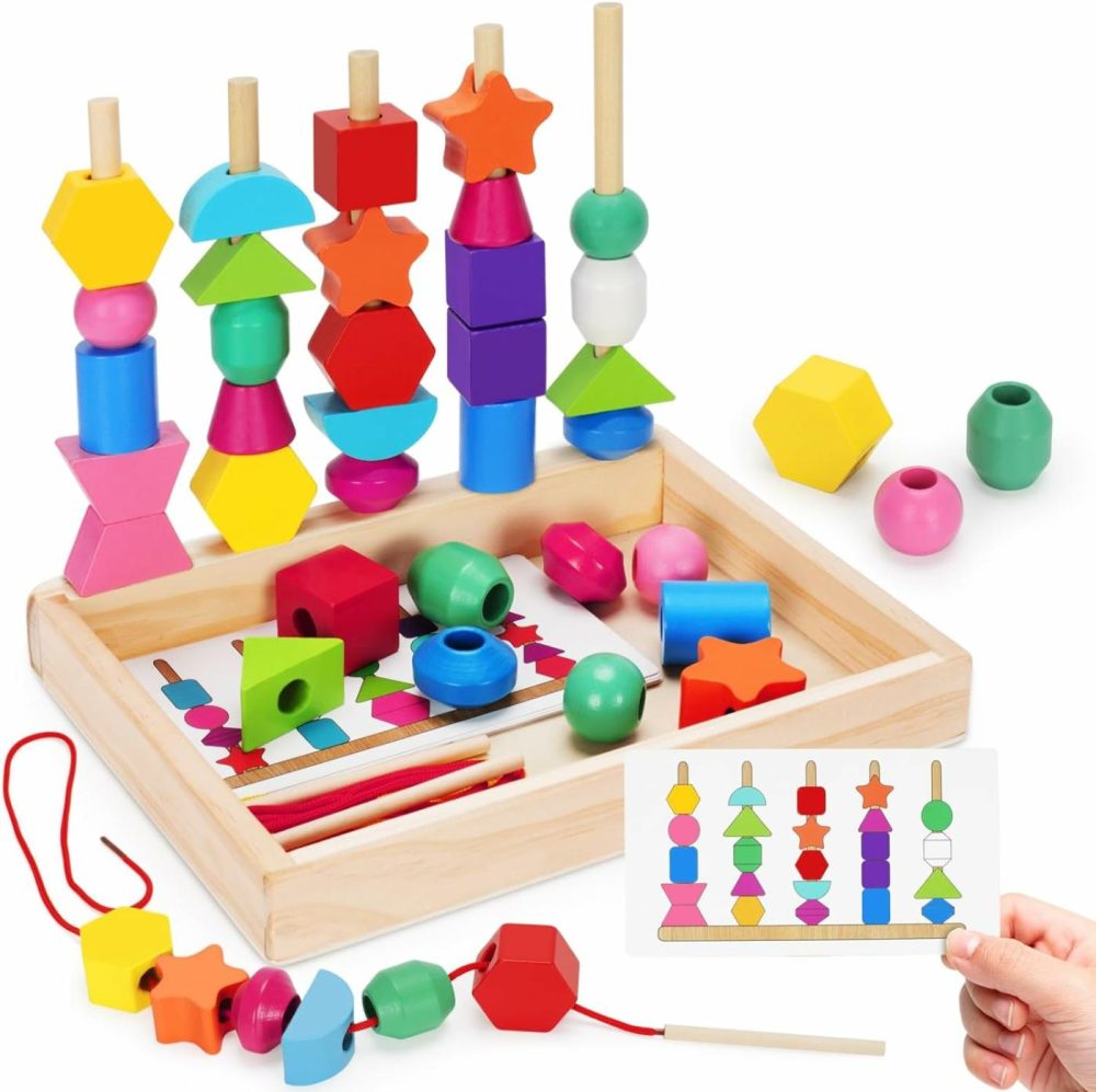 Montessori Wooden Lacing Beads Toys For 2 3 4 Year Old Toddler Kids  Sequencing & Stacking Block Toy With Storage Box  Stem Preschool Learning Toys  Christmas Birthday Gifts For Boys Girls  |  Sorting & Stacking Toys All Toys Sorting & Stacking Toys