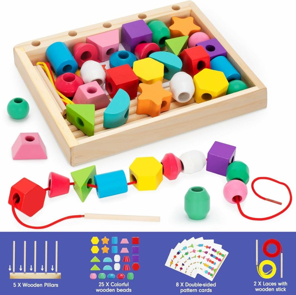 Montessori Wooden Lacing Beads Toys For 2 3 4 Year Old Toddler Kids  Sequencing & Stacking Block Toy With Storage Box  Stem Preschool Learning Toys  Christmas Birthday Gifts For Boys Girls  |  Sorting & Stacking Toys All Toys Sorting & Stacking Toys