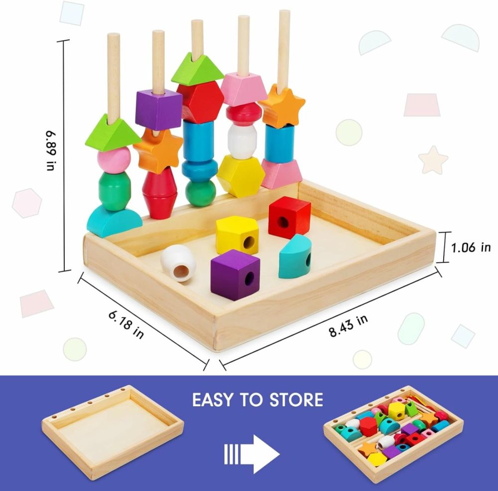 Montessori Wooden Lacing Beads Toys For 2 3 4 Year Old Toddler Kids  Sequencing & Stacking Block Toy With Storage Box  Stem Preschool Learning Toys  Christmas Birthday Gifts For Boys Girls  |  Sorting & Stacking Toys All Toys Sorting & Stacking Toys