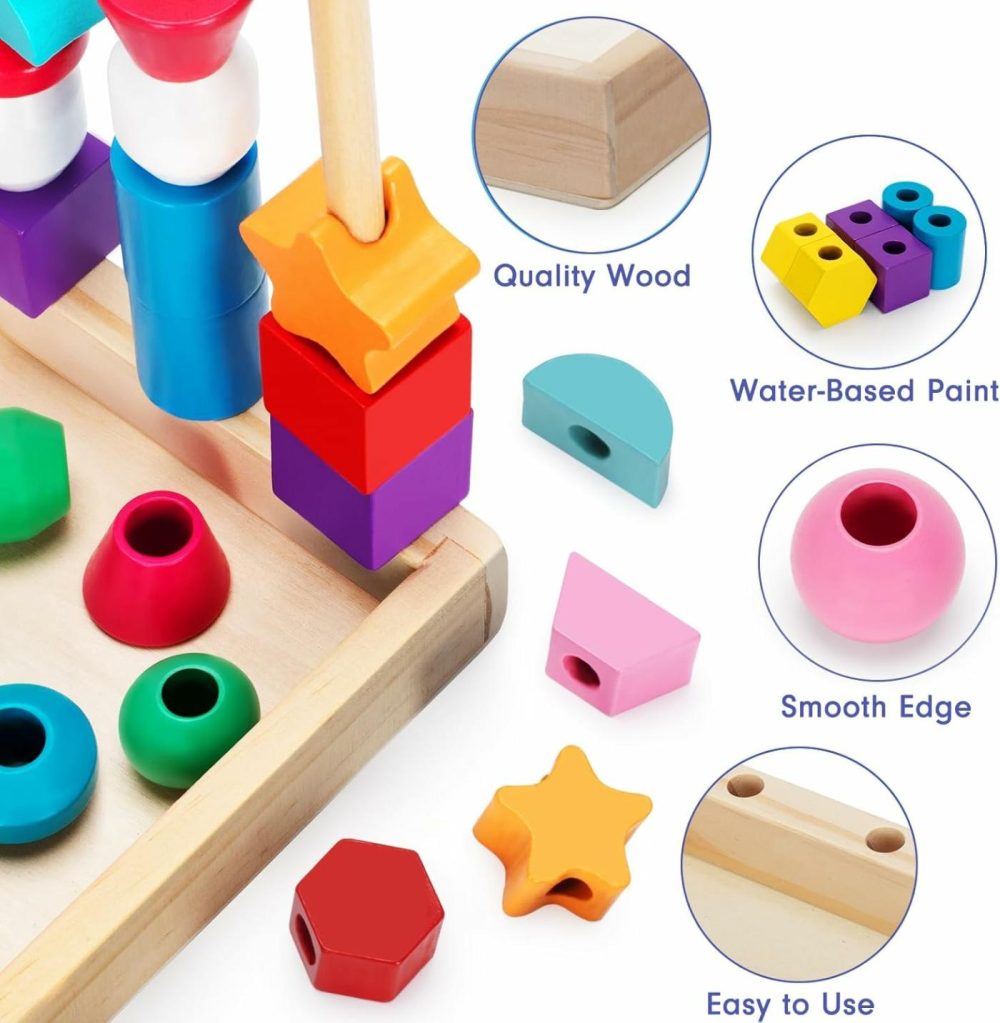 Montessori Wooden Lacing Beads Toys For 2 3 4 Year Old Toddler Kids  Sequencing & Stacking Block Toy With Storage Box  Stem Preschool Learning Toys  Christmas Birthday Gifts For Boys Girls  |  Sorting & Stacking Toys All Toys Sorting & Stacking Toys