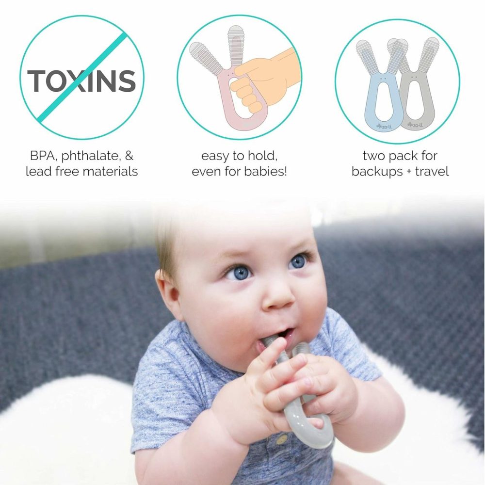 Most Recommended Molar Teether For Babies | Zoli Bunny Baby Teething Toy  Gum Massaging Molar Gums Relief  Easy To Hold And Chew  Bpa  Phthalate  And Toxin Free Teether  Lilac + Ash Grey (Pack Of 2)  |  Teethers All Toys Lilac, Ash