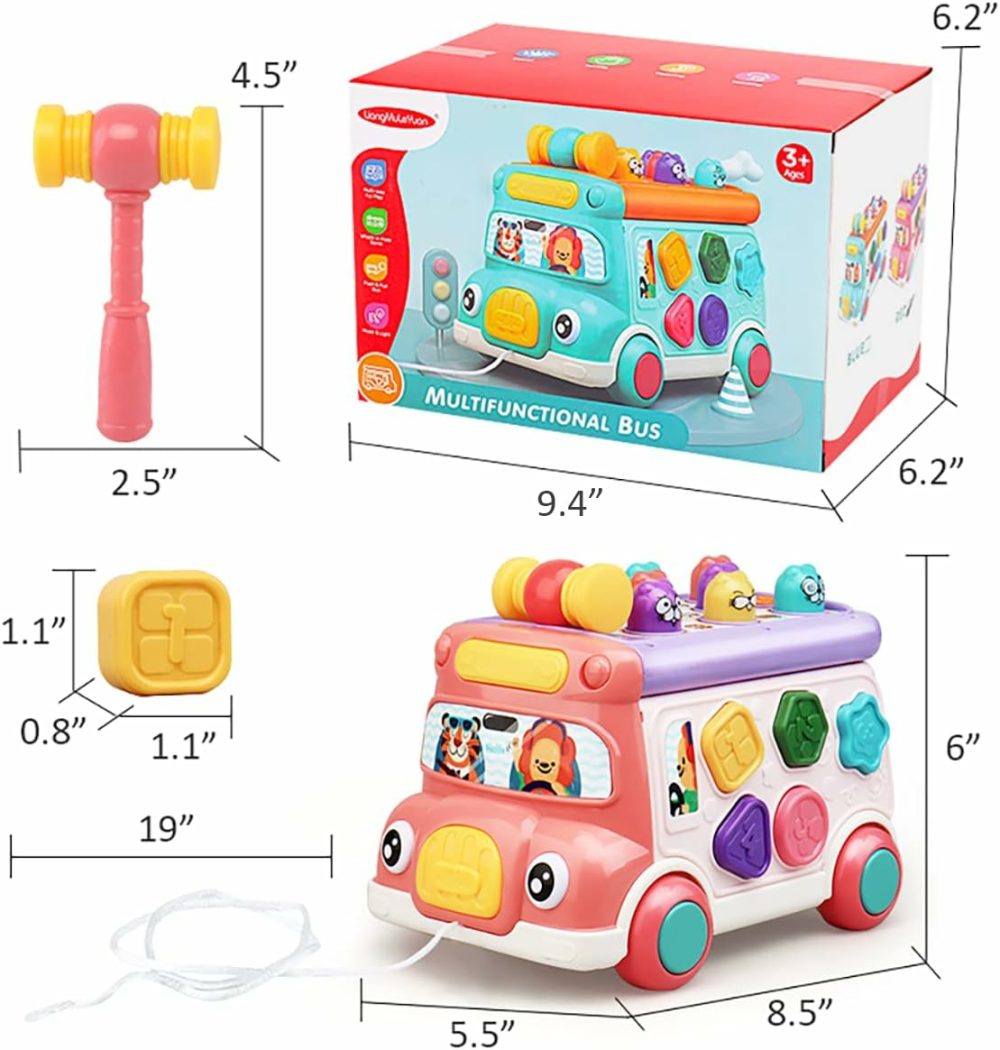 Music Activity Bus Baby Toy  Infant Education Learn Car  Sound & Light  Interactive Game  Shape Sorter  Animal Matching  Holiday Birthday Gift For Toddler Kid Boy Girl 3 4 5 6 7 Years (Pink)  |  Musical Toys All Toys Pink