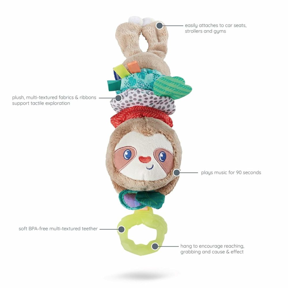 Music & Motion Pulldown Sloth – Musical Plush Sloth With Multi-Textured Teether For Tactile Exploration  Easily Attaches To Strollers And Gyms  Bpa-Free  |  Car Seat & Stroller Toys All Toys Car Seat & Stroller Toys