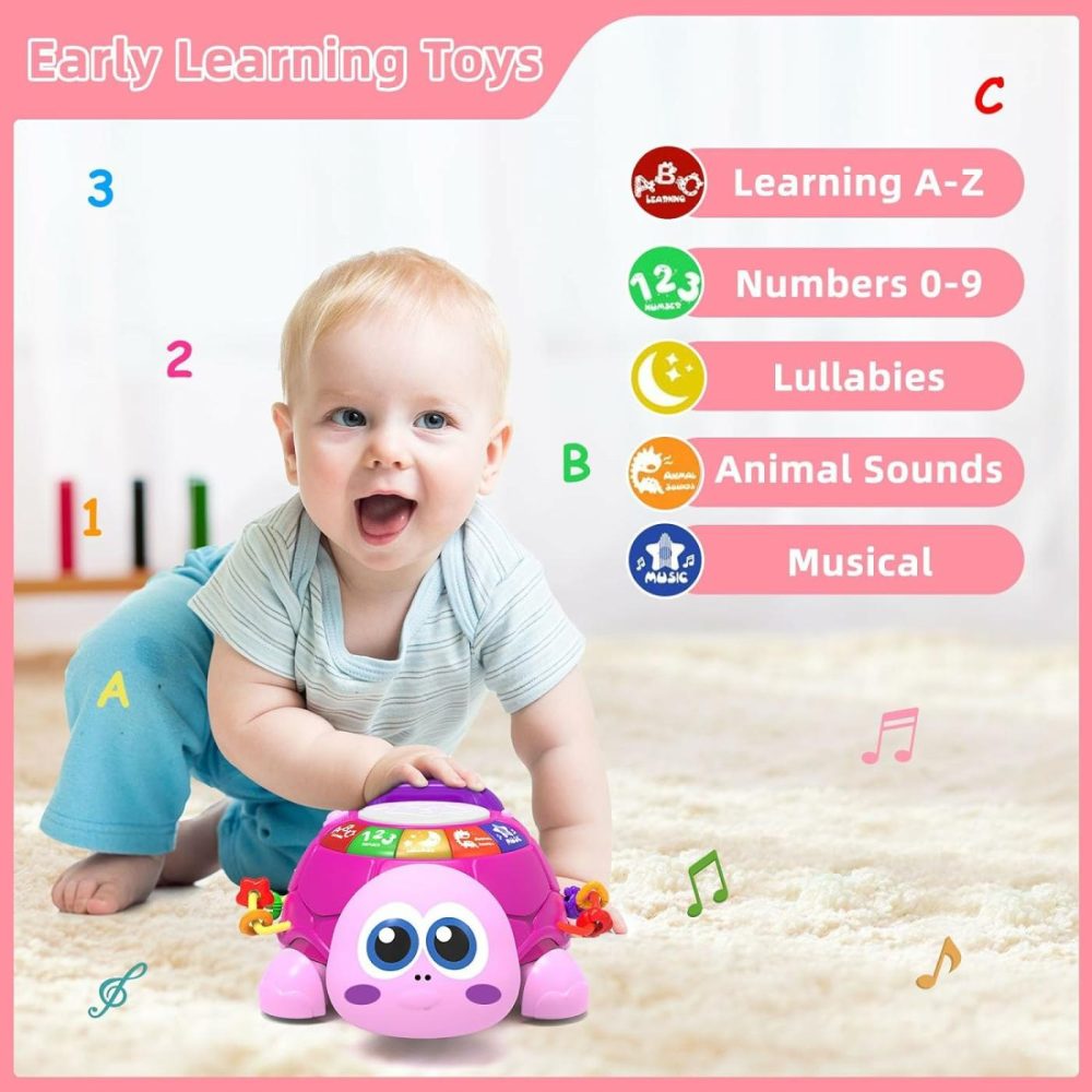 Musical Turtle Crawling Toy For 6 To 18 Months  Infant Early Learning Educational Toy  Girl Gift Essentials For Newborn 7 To 24 Months(Pink)  |  Musical Toys All Toys Pink