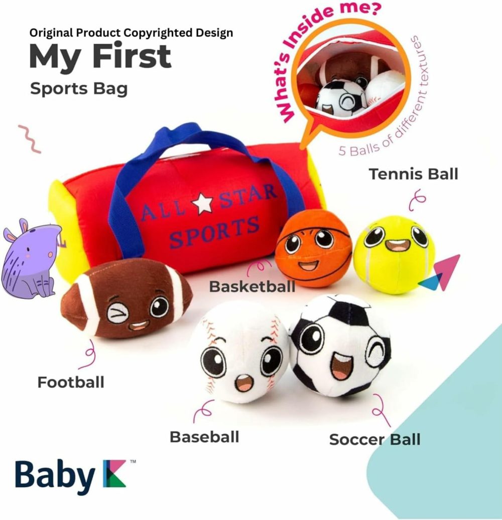 My First Sports Bag For Baby With 5 Plush Sports Balls – Rattle Balls For Baby With Sound – Sensory Balls Toys For 1 Year Old – Baby Toys For Toddler – Rattles Gift For 1 Year Old Baby  |  Rattles & Plush Rings All Toys Rattles & Plush Rings