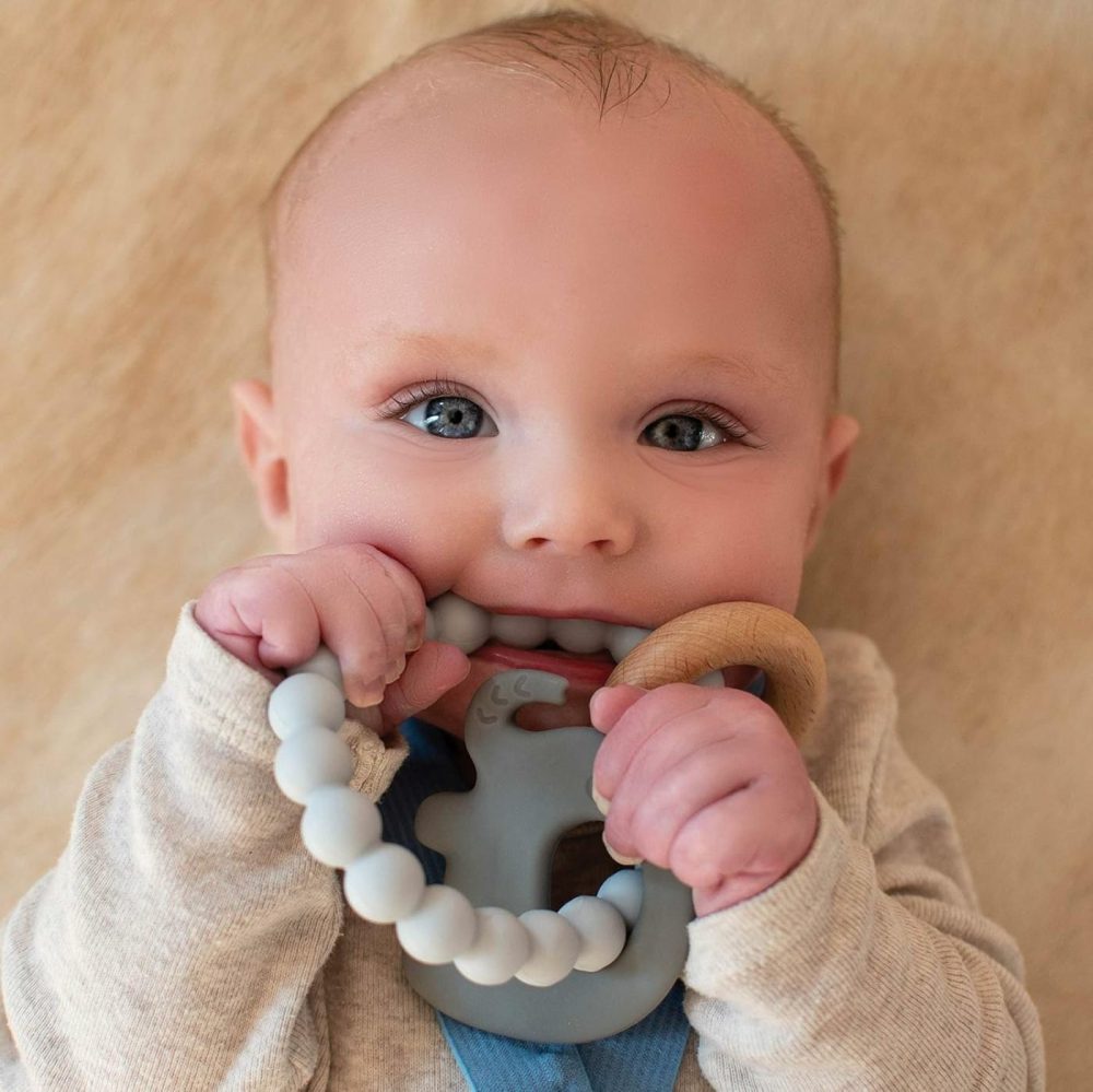 Natural Wood & Silicone Teether Ring: 3 M+  Elephant  Gray  |  Teethers All Toys Gray Elephant