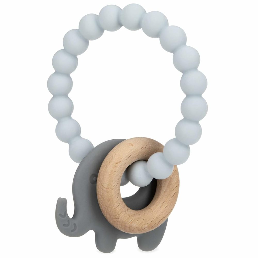 Natural Wood & Silicone Teether Ring: 3 M+  Elephant  Gray  |  Teethers All Toys Gray Elephant