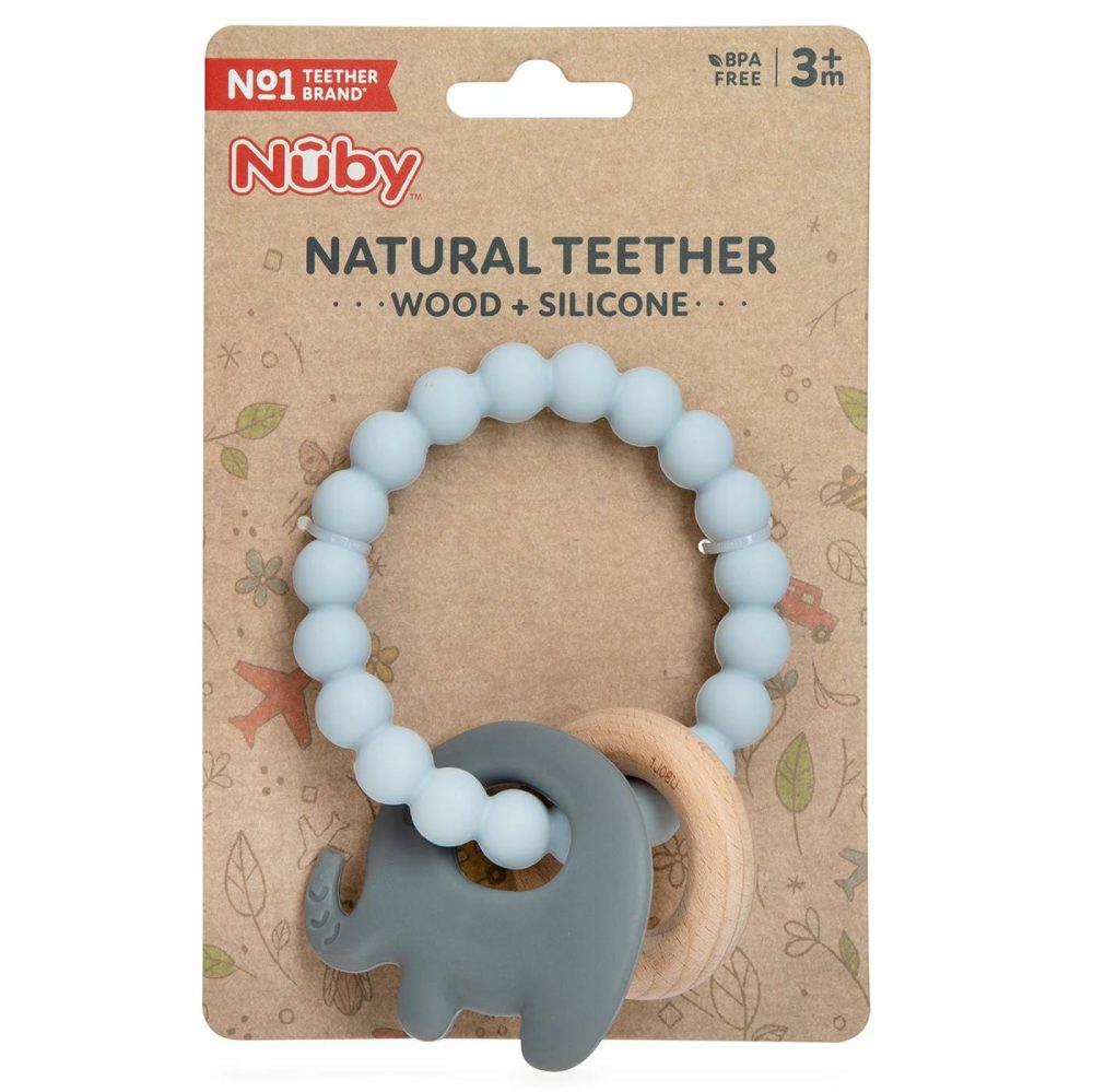 Natural Wood & Silicone Teether Ring: 3 M+  Elephant  Gray  |  Teethers All Toys Gray Elephant