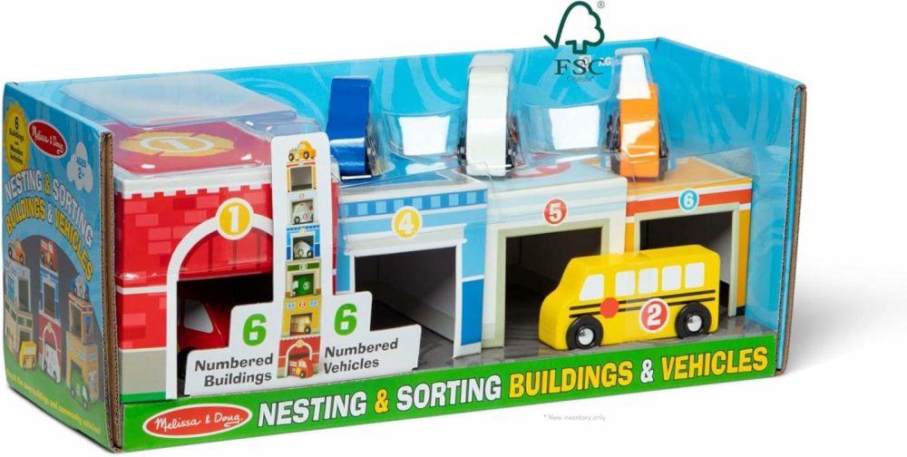 Nesting And Sorting Blocks – 6 Buildings  6 Wooden Vehicles – Fsc Certified  |  Sorting & Stacking Toys All Toys Sorting & Stacking Toys