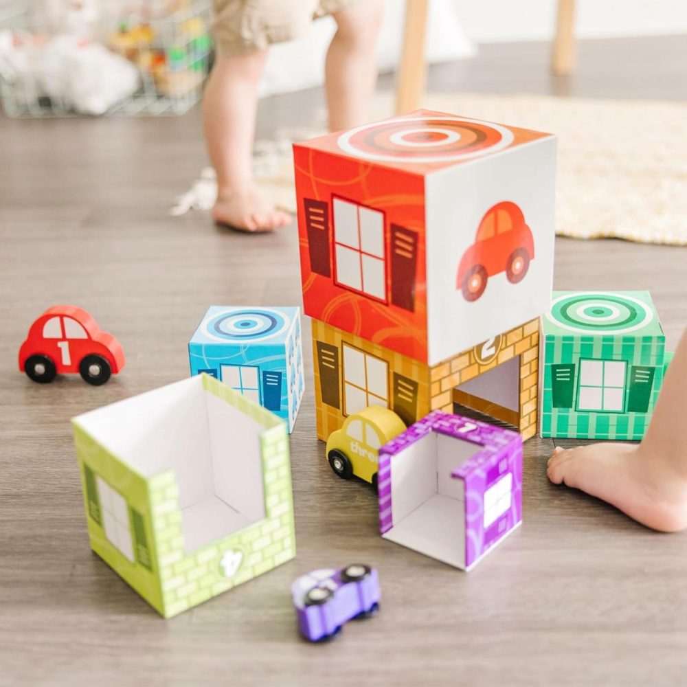 Nesting And Sorting Garages And Cars With 7 Graduated Garages And 7 Stackable Wooden Cars – Fsc Certified  |  Sorting & Stacking Toys All Toys Sorting & Stacking Toys