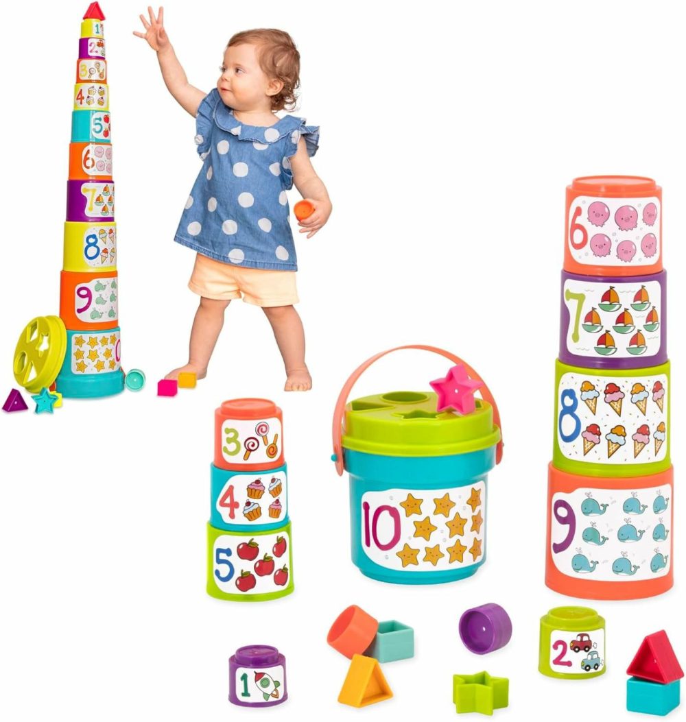 Nesting Sorter Set – 19Pc Stacking Bucket Sort Set – 10 Cups & 8 Shapes – Educational & Dexterity Toys – 18 Months + – Sort & Stack  |  Sorting & Stacking Toys All Toys Sorting & Stacking Toys