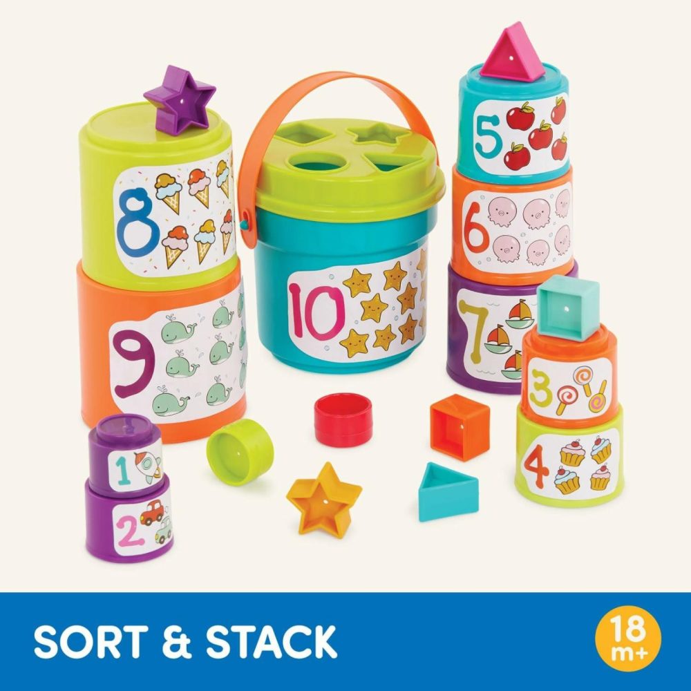 Nesting Sorter Set – 19Pc Stacking Bucket Sort Set – 10 Cups & 8 Shapes – Educational & Dexterity Toys – 18 Months + – Sort & Stack  |  Sorting & Stacking Toys All Toys Sorting & Stacking Toys