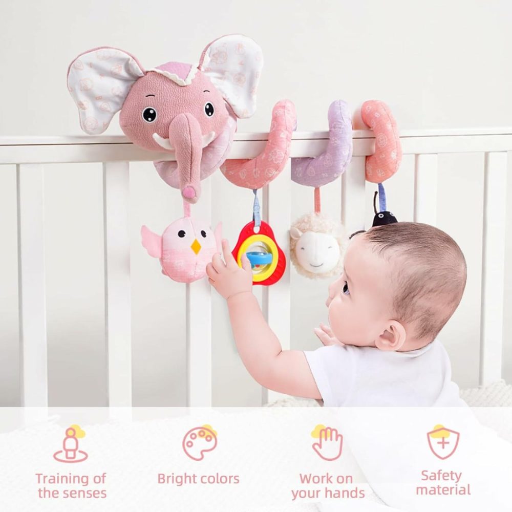 Newborn Car Seat Toys  Stroller Toys For Babyies 0-6 Months,Infant Activity Spiral Plush Toys Hanging – Carseat Stroller Crib With Musical Rattle Toy For Boys Girls 0 3 6 9 Months  |  Car Seat & Stroller Toys All Toys Car Seat & Stroller Toys