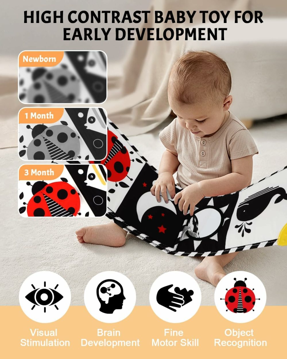 Newborn Toys  High Contrast Baby Books With Teether  Black And White Baby Toys  Montessori Toys 0-6-12 Months Brain Development  Sensory Learning Activities Gift  Tummy Time Toys  |  Abacuses All Toys Abacuses