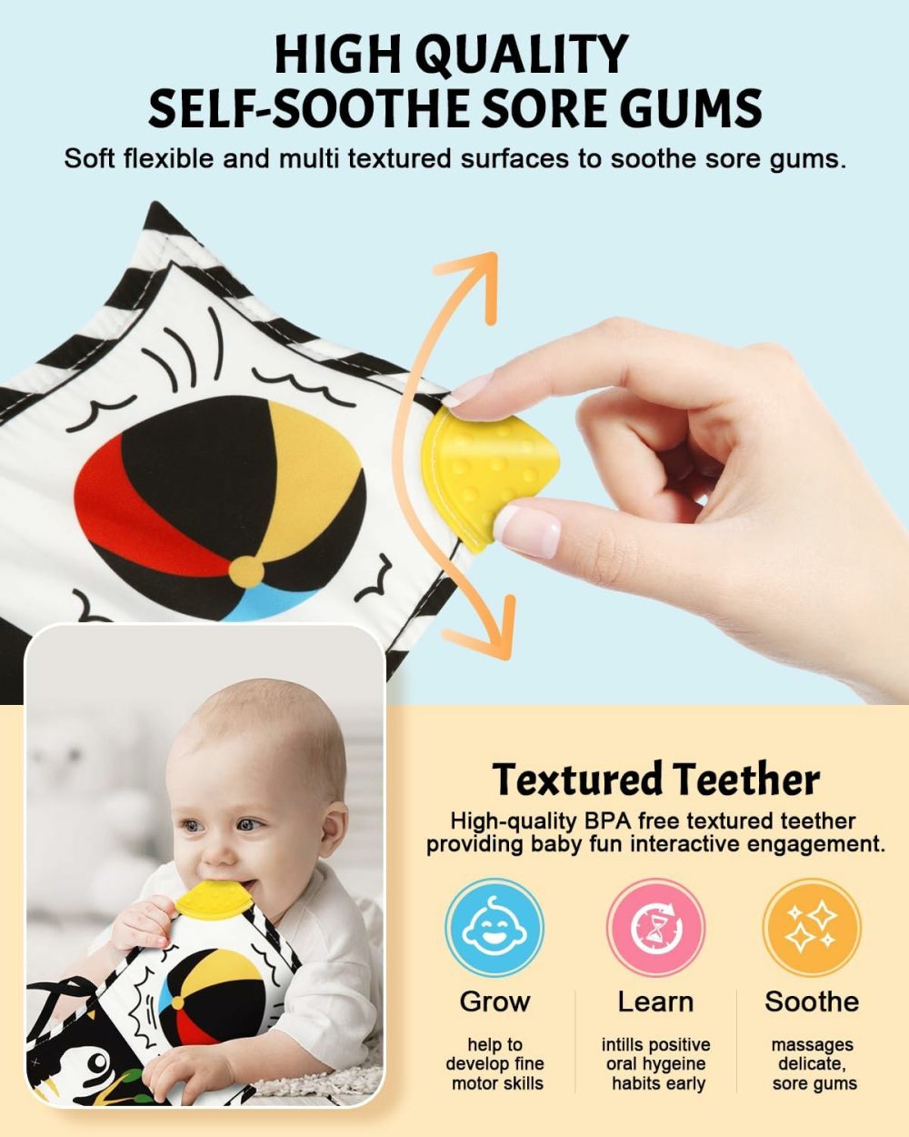 Newborn Toys  High Contrast Baby Books With Teether  Black And White Baby Toys  Montessori Toys 0-6-12 Months Brain Development  Sensory Learning Activities Gift  Tummy Time Toys  |  Abacuses All Toys Abacuses