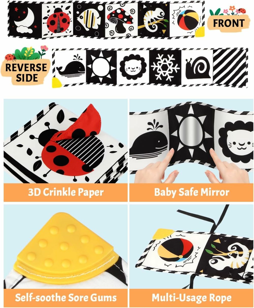 Newborn Toys  High Contrast Baby Books With Teether  Black And White Baby Toys  Montessori Toys 0-6-12 Months Brain Development  Sensory Learning Activities Gift  Tummy Time Toys  |  Abacuses All Toys Abacuses