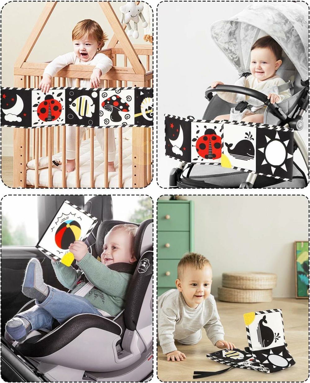 Newborn Toys  High Contrast Baby Books With Teether  Black And White Baby Toys  Montessori Toys 0-6-12 Months Brain Development  Sensory Learning Activities Gift  Tummy Time Toys  |  Abacuses All Toys Abacuses