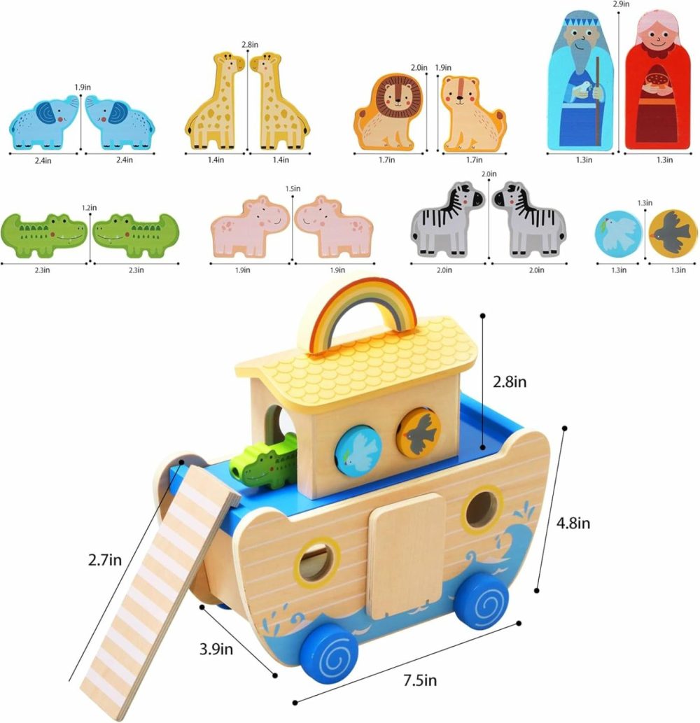 Noahs Ark Toy  Baptism Gifts For Boys With Animal Shape Sorter  Wooden Montessori Toys For Toddlers  Bible Toys For 1 2 3 4 Years Old Baby Girl And Boy  |  Sorting & Stacking Toys All Toys Sorting & Stacking Toys