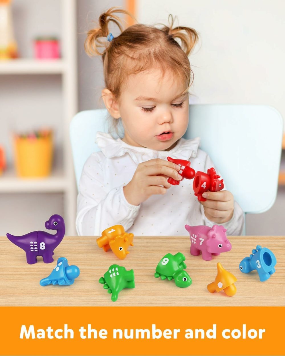 Numbers Matching Game 10Pcs  123 Counting Dinosaur Toys  Educational Preschool Montessori Fine Motor Skill Mathematics Learning Toys For 2 3 4 Years Old  |  Sorting & Stacking Toys All Toys Sorting & Stacking Toys