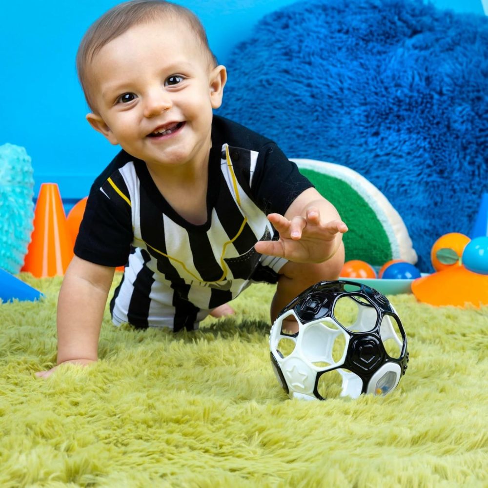 Oball Grippin’ Goals Rattle Soccer Ball – Black & White  Easy-Grasp Toy For Newborn And Up  |  Rattles & Plush Rings All Toys Black & White Soccer Ball