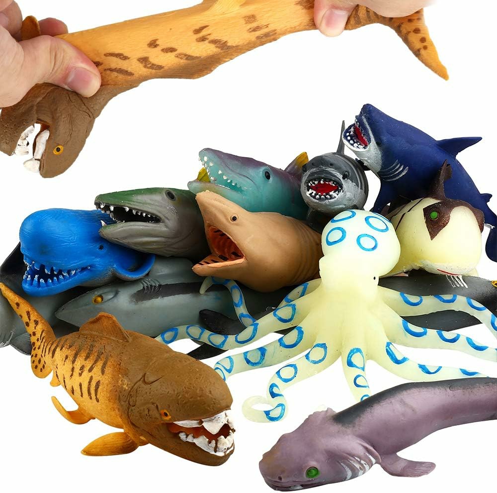 Ocean Sea Animal,8 Inch Rubber Bath Toy Set(8 Pack Random),Super Stretches Material Tpr  Some Kinds Can Change Colour   Floating Bathtub Toy Party Shark Octopus Figure  |  Bath Toys All Toys Bath Toys