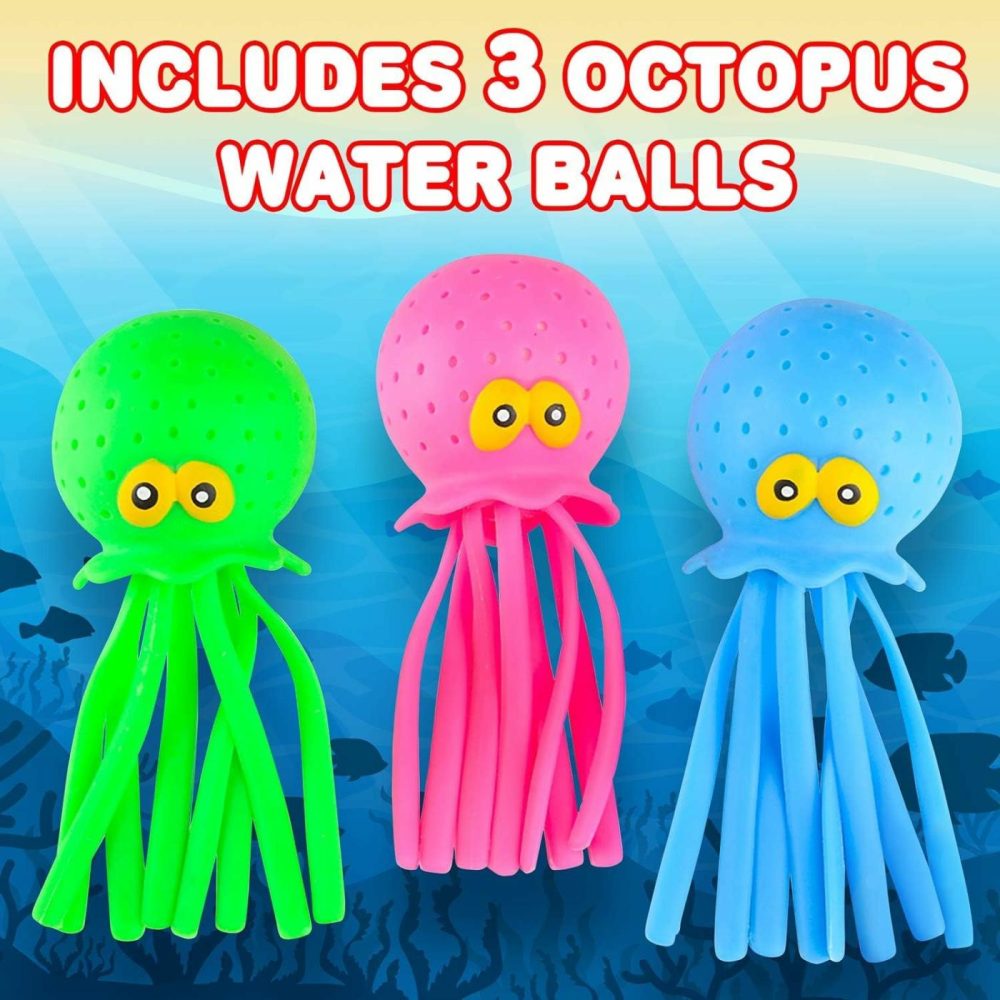 Octopus Water Balls  Set Of 3  Rubber Kids’ Bath Toys  Sensory Stress Relief Pool Toys For Kids  Cute Goodie Bag Fillers For Boys And Girls  Pink  Blue And Green  |  Bath Toys All Toys Bath Toys