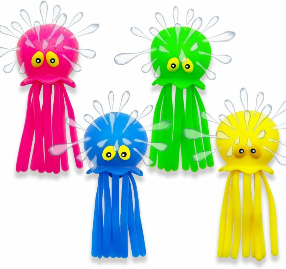 Octopus Water Balls  Set Of 4  Rubber Kids’ Bath Toys  Squishy Sensory Stress Relief Pool Floating Toys For Kids  Cute Goodie Bag Fillers For Boys And Girls  Pink  Blue  Green And Yellow  |  Bath Toys All Toys Bath Toys