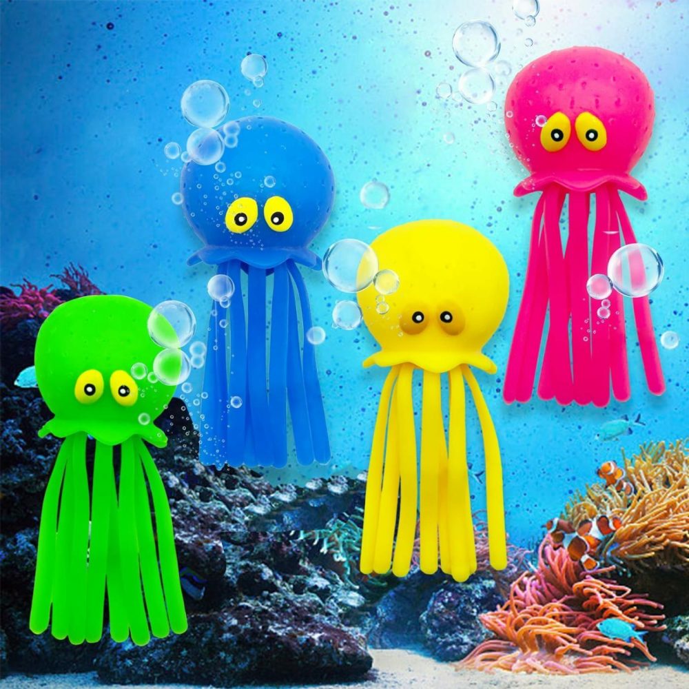 Octopus Water Balls  Set Of 4  Rubber Kids’ Bath Toys  Squishy Sensory Stress Relief Pool Floating Toys For Kids  Cute Goodie Bag Fillers For Boys And Girls  Pink  Blue  Green And Yellow  |  Bath Toys All Toys Bath Toys