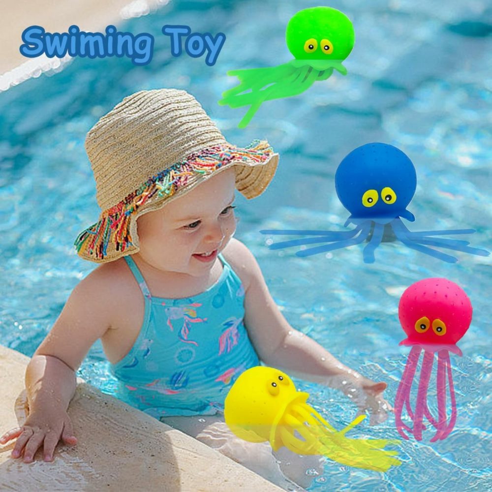 Octopus Water Balls  Set Of 4  Rubber Kids’ Bath Toys  Squishy Sensory Stress Relief Pool Floating Toys For Kids  Cute Goodie Bag Fillers For Boys And Girls  Pink  Blue  Green And Yellow  |  Bath Toys All Toys Bath Toys