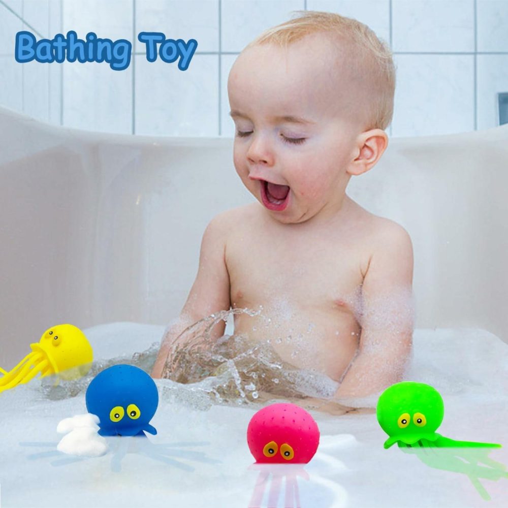 Octopus Water Balls  Set Of 4  Rubber Kids’ Bath Toys  Squishy Sensory Stress Relief Pool Floating Toys For Kids  Cute Goodie Bag Fillers For Boys And Girls  Pink  Blue  Green And Yellow  |  Bath Toys All Toys Bath Toys