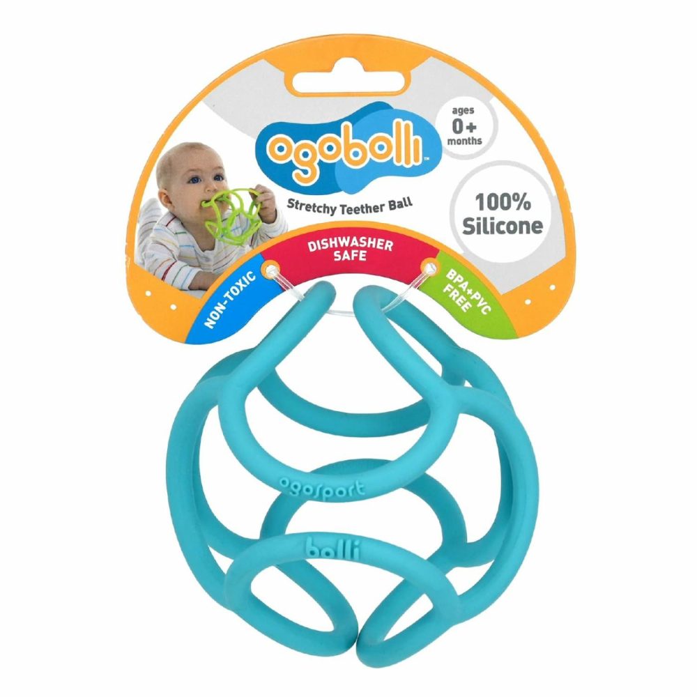 Ogobolli Teether Ring Tactile Sensory Ball Toy For Babies & Toddlers – Stretchy  Squishy  Soft  Non-Toxic Silicone – Boys And Girls Age 6+ Months – Blue  |  Teethers All Toys Blue