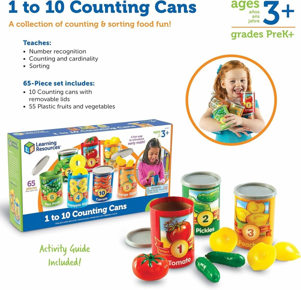 One To Ten Counting Cans – 65 Pieces  Ages 3+ Toddler Learning Toys  Preschool Pretend Play Toys  Supermarket Toys  |  Sorting & Stacking Toys All Toys Sorting & Stacking Toys