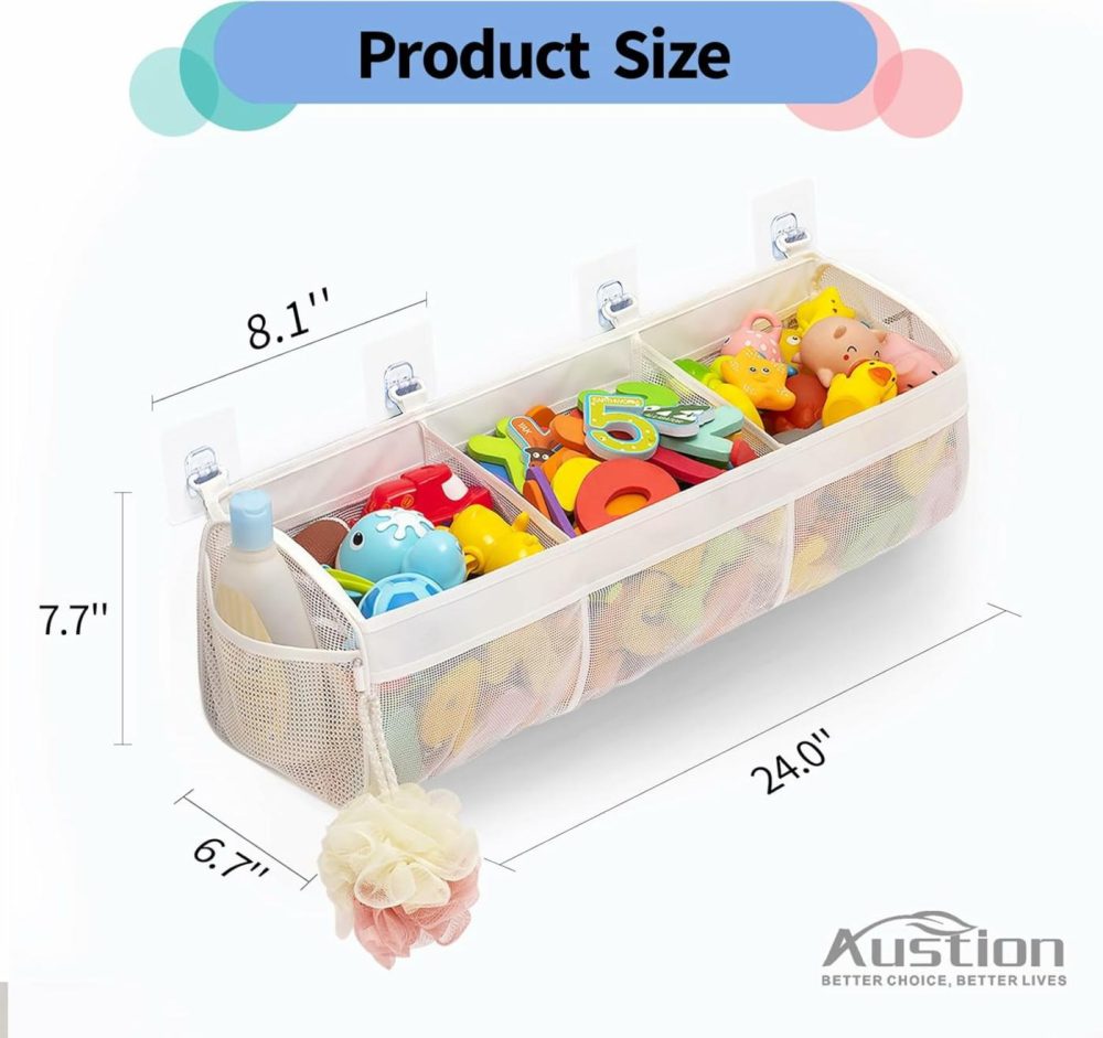 Original Mesh Bath Toy Storage  Large Capacity Bath Tub Toy Holder With 3 Compartments  Bath Toy Organizer For Easy Access To Toys  Bonus 36 Abc Soft Foam Letters And Numbers  |  Bath Toys All Toys Bath Toys