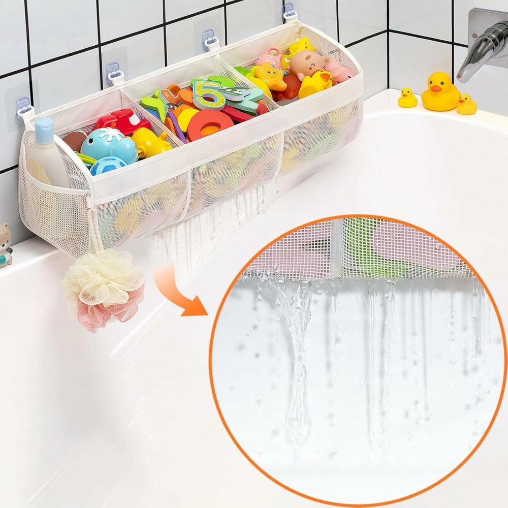 Original Mesh Bath Toy Storage  Large Capacity Bath Tub Toy Holder With 3 Compartments  Bath Toy Organizer For Easy Access To Toys  Bonus 36 Abc Soft Foam Letters And Numbers  |  Bath Toys All Toys Bath Toys